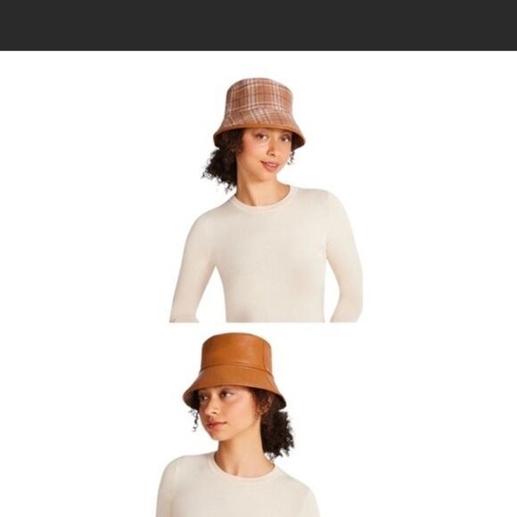 NWT Steve Madden Reversible Bucket Hat plaid camel - Picture 1 of 5